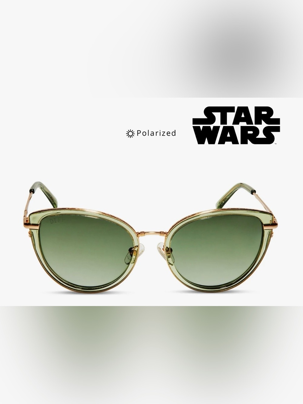 Diff Eyewear Princess Leia Endor Green Gradient Gold Frame Polarized Sunglasses